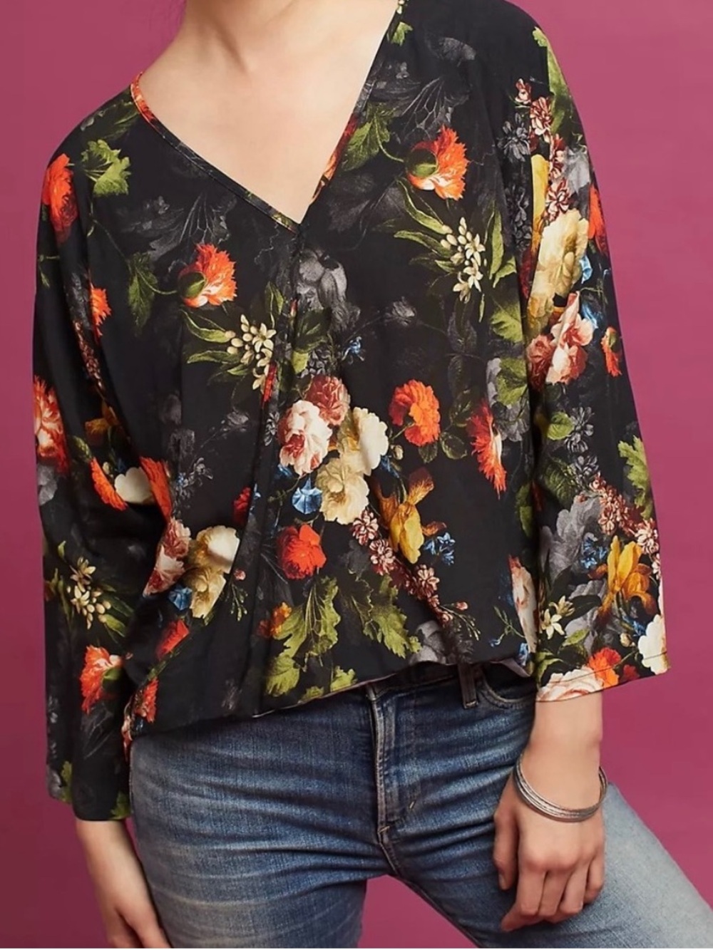 Anthropologie The Odells Floral :Printed Surplice V-Neck Blouse Size Medium